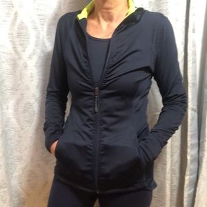 Kyodan Navy blue w/ lime green collar lining zip- up activewear jacket